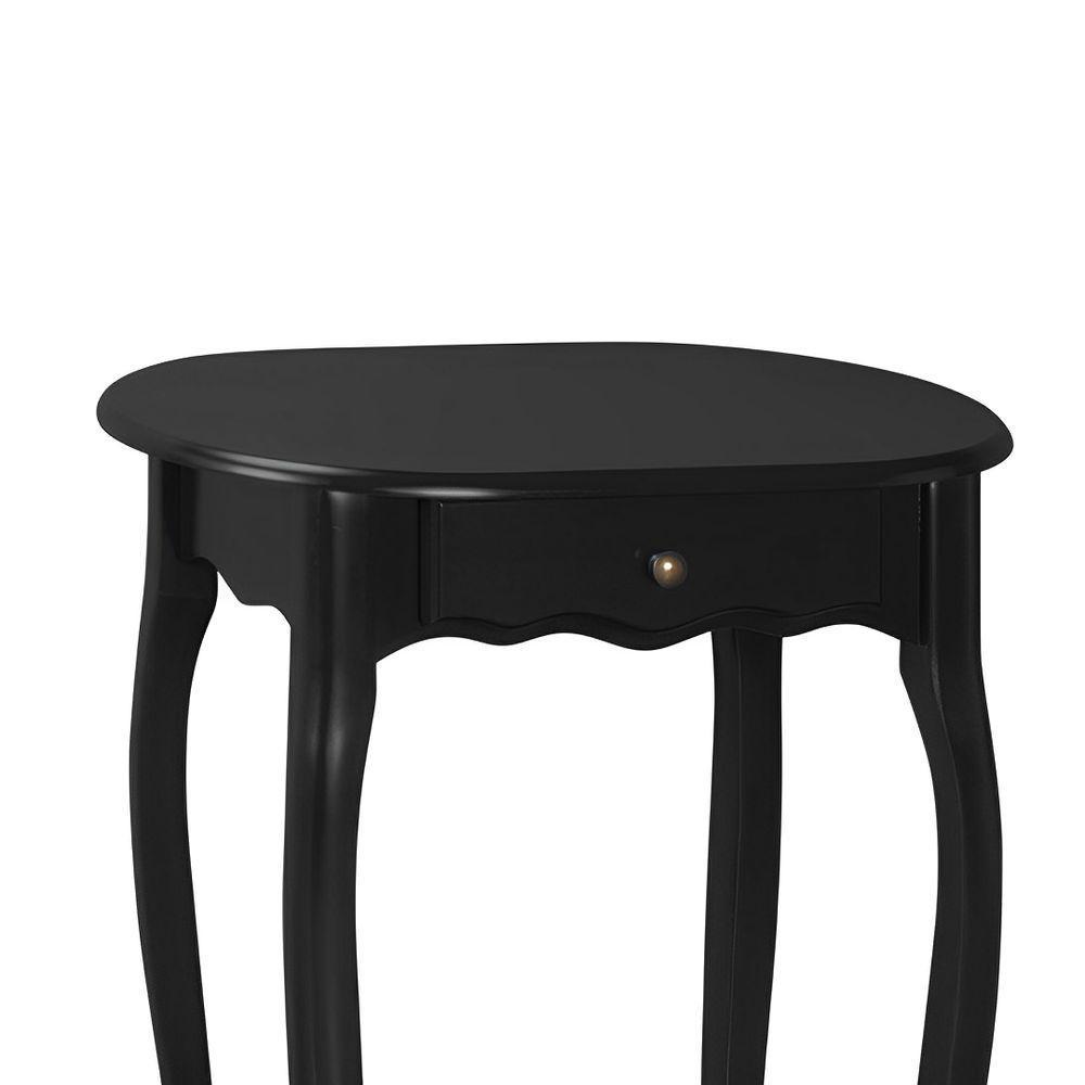 Mesa De Apoio Oval Clássica Decorativa De Madeira Com Pés Luiz Xv - Preto Laca - 3