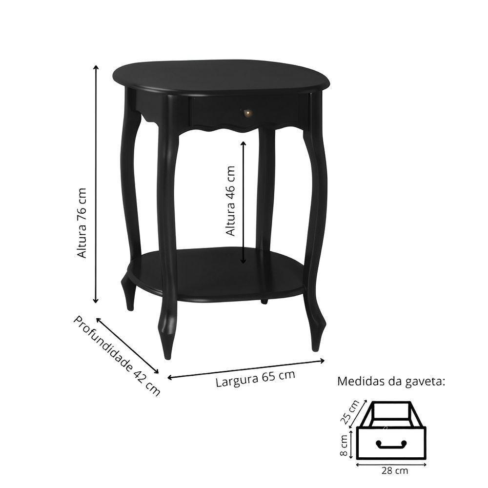 Mesa De Apoio Oval Clássica Decorativa De Madeira Com Pés Luiz Xv - Preto Laca - 4