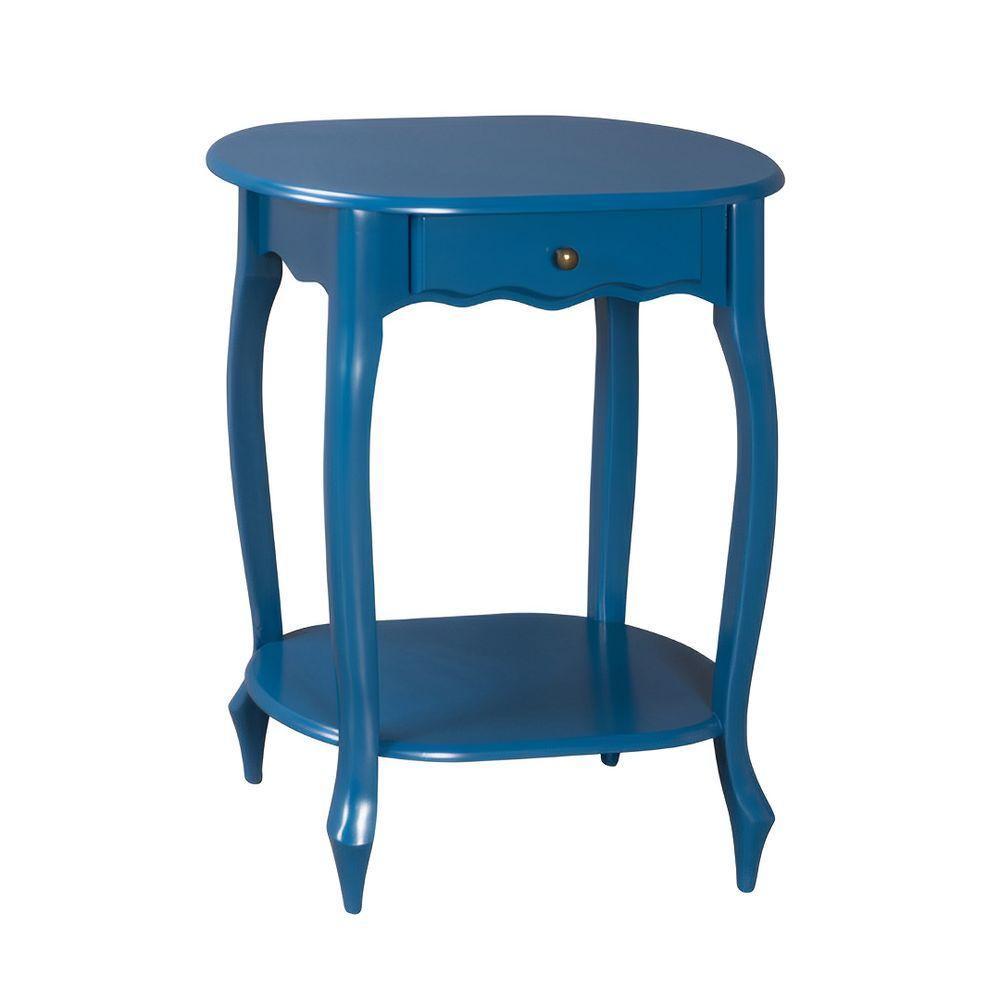 Mesa De Apoio Oval Clássica Decorativa De Madeira Com Pés Luiz Xv - Azul Bic Laca - 2