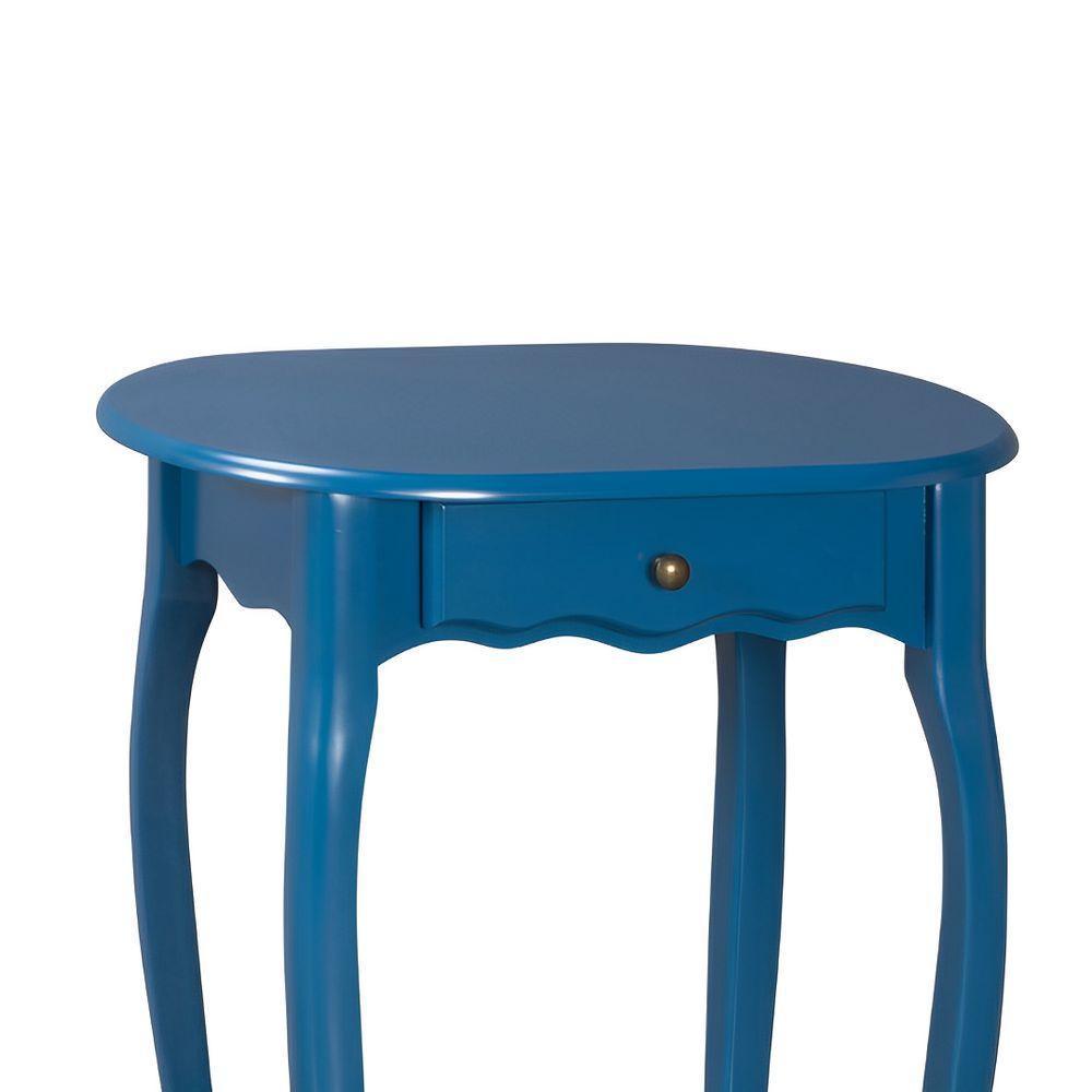 Mesa De Apoio Oval Clássica Decorativa De Madeira Com Pés Luiz Xv - Azul Bic Laca - 3