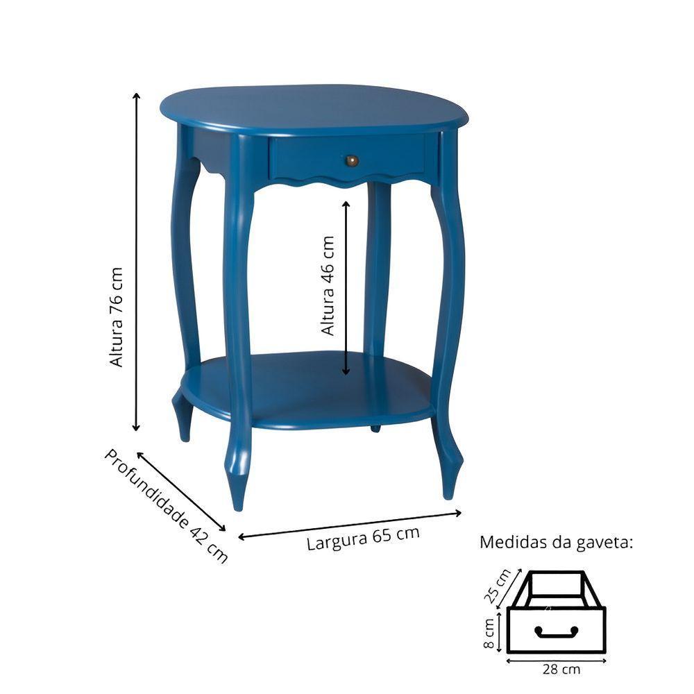 Mesa De Apoio Oval Clássica Decorativa De Madeira Com Pés Luiz Xv - Azul Bic Laca - 4