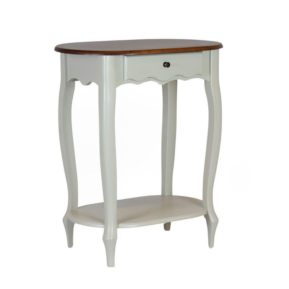 Mesa De Apoio Oval Clássica Decorativa De Madeira Com Pés Luiz Xv - Branco Laca Com Tampo Imbuia Glazer - 2