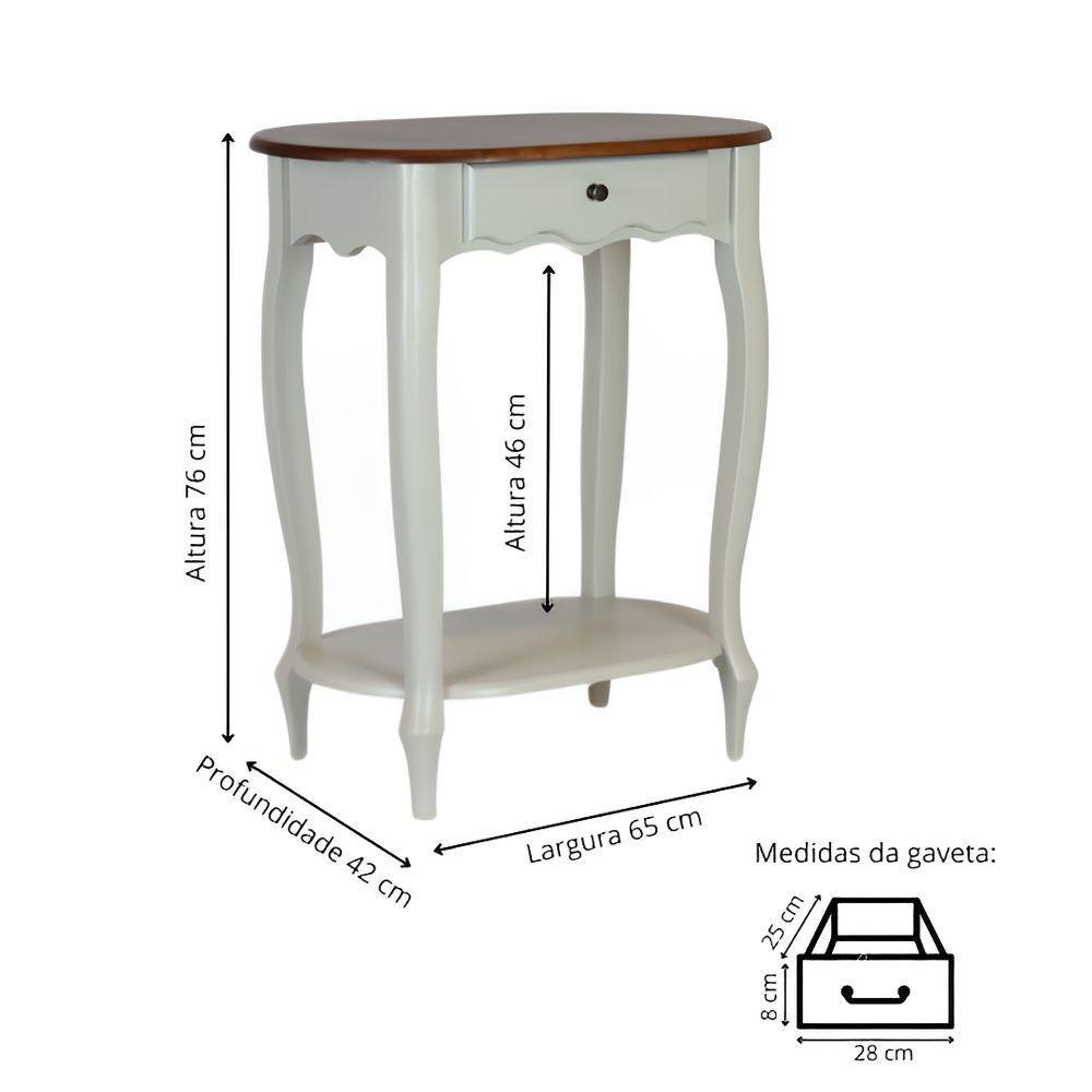 Mesa De Apoio Oval Clássica Decorativa De Madeira Com Pés Luiz Xv - Branco Laca Com Tampo Imbuia Glazer - 4