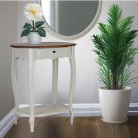 Mesa De Apoio Oval Clássica Decorativa De Madeira Com Pés Luiz Xv - Branco Laca Com Tampo Imbuia Glazer - 1