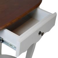 Mesa De Apoio Oval Clássica Decorativa De Madeira Com Pés Luiz Xv - Branco Laca Com Tampo Imbuia Glazer - 3