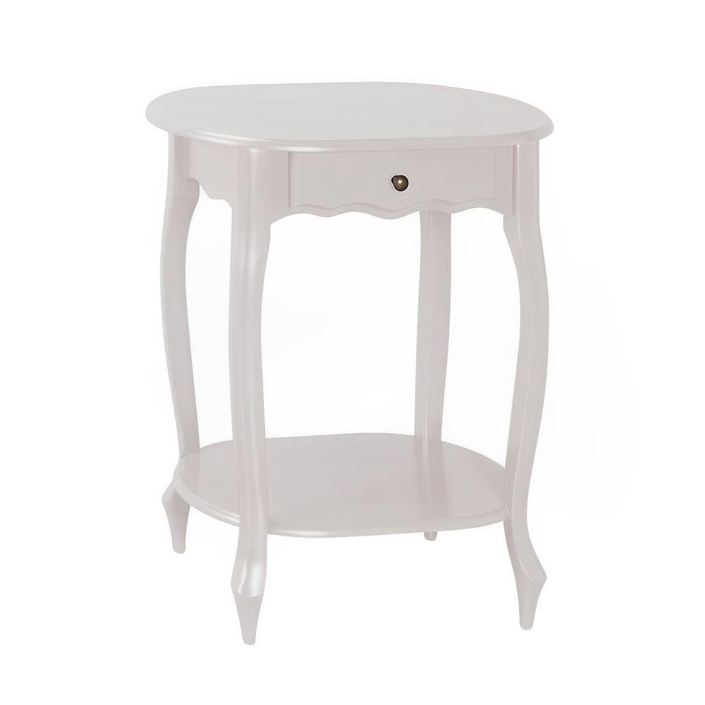 Mesa De Apoio Oval Clássica Decorativa De Madeira Com Pés Luiz Xv - Branco Laca - 2