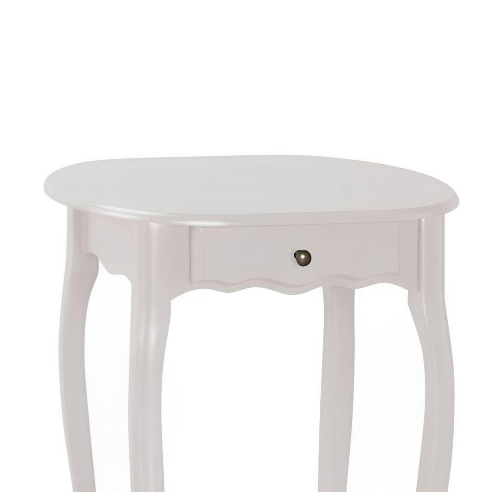 Mesa De Apoio Oval Clássica Decorativa De Madeira Com Pés Luiz Xv - Branco Laca - 3