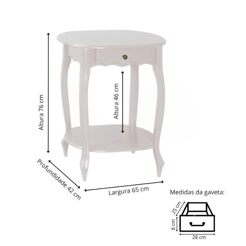 Mesa De Apoio Oval Clássica Decorativa De Madeira Com Pés Luiz Xv - Branco Laca - 4