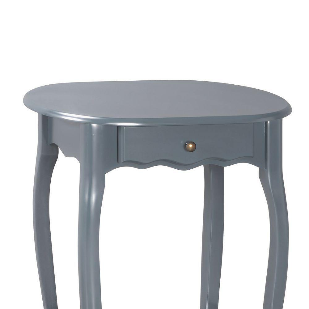 Mesa De Apoio Oval Clássica Decorativa De Madeira Com Pés Luiz Xv - Cinza Laca - 3