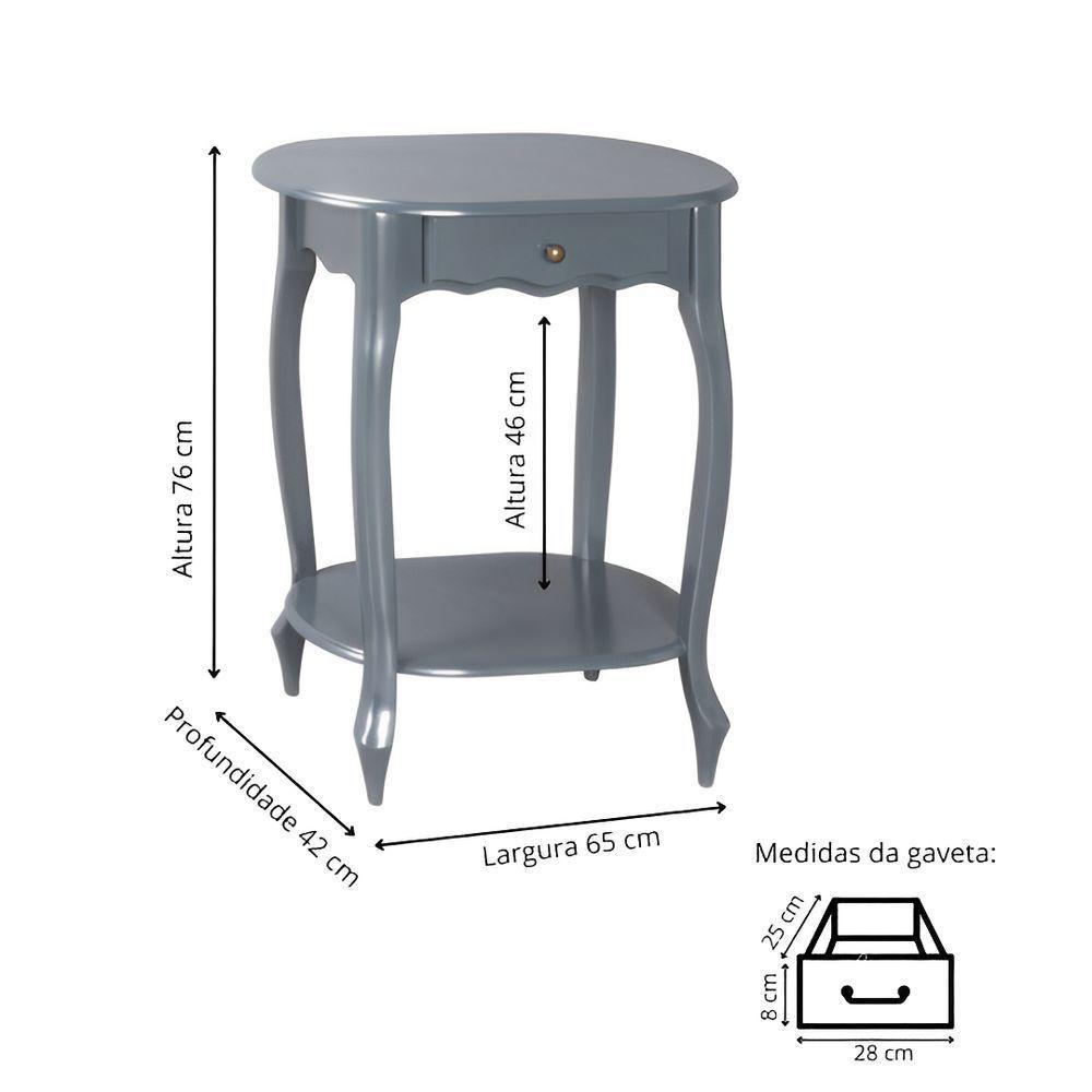 Mesa De Apoio Oval Clássica Decorativa De Madeira Com Pés Luiz Xv - Cinza Laca - 4