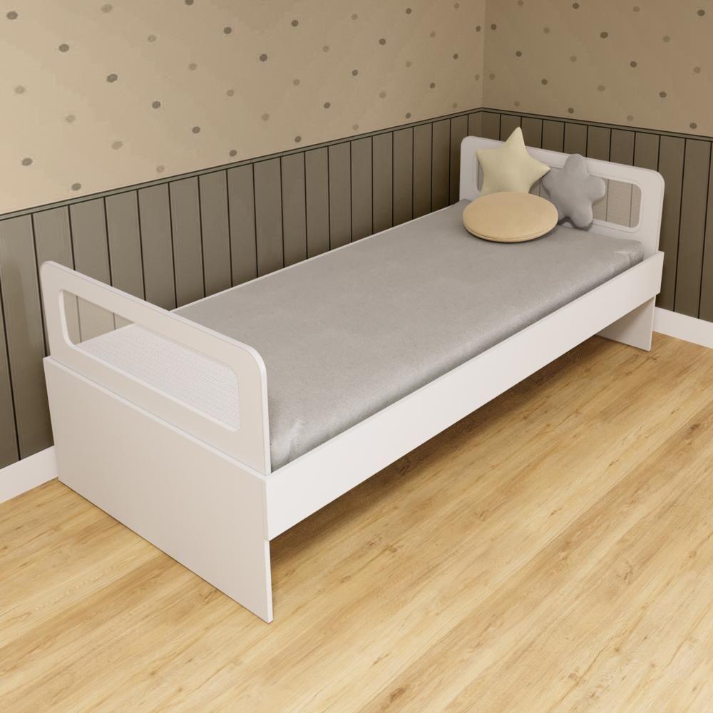 Cama Solteiro Mdf Branco Com Cabeceira Telinha Anatômica Mobilistore - 1