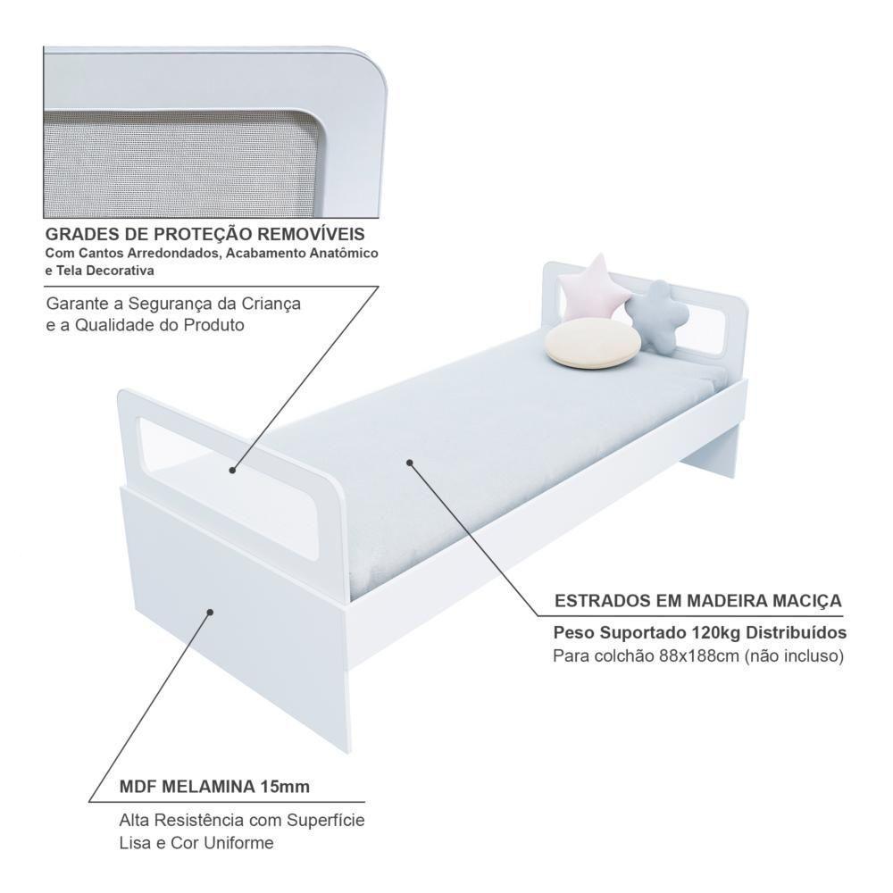 Cama Solteiro Mdf Branco Com Cabeceira Telinha Anatômica Mobilistore - 4