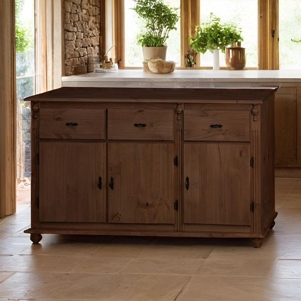 Balcão De Cozinha 3 Portas 3 Gavetas Pés Torneados 631 - Castanho Envelhecido - 2