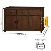 Balcão De Cozinha 3 Portas 3 Gavetas Pés Torneados 631 - Castanho Envelhecido - 4