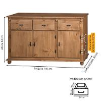 Balcão De Cozinha 3 Portas 3 Gavetas Com Pés Torneados - Cera Madeira Bruta - 4