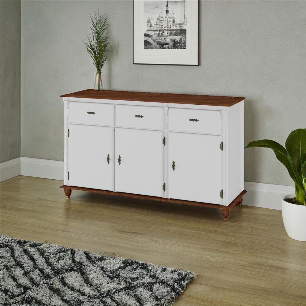 Balcão De Cozinha 3 Portas 3 Gavetas Pés Torneados 631 - Nude Laca Com Tampo E Base Imbuia Glazer - 2