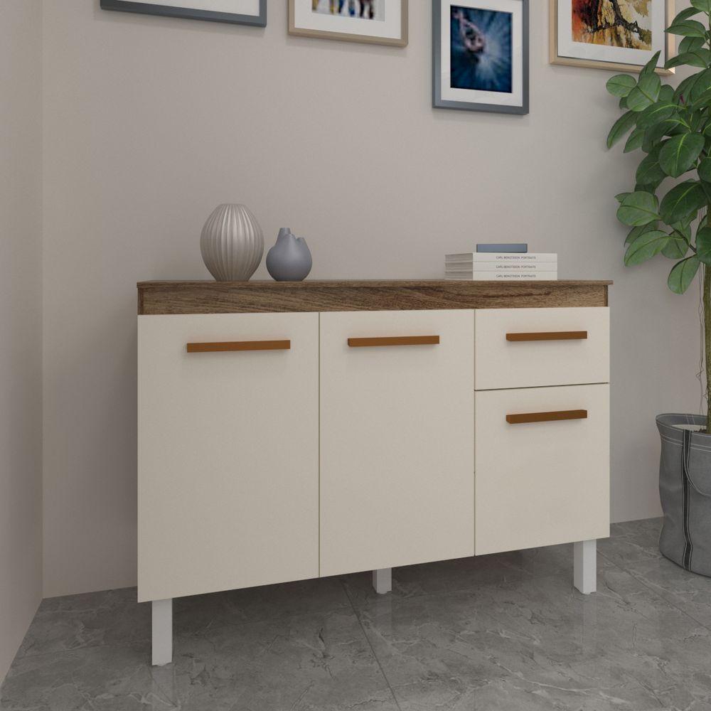 Balcão De Cozinha 3 Portas 2 Gavetas Armário Multiuso Vivian Savana Off White - 1