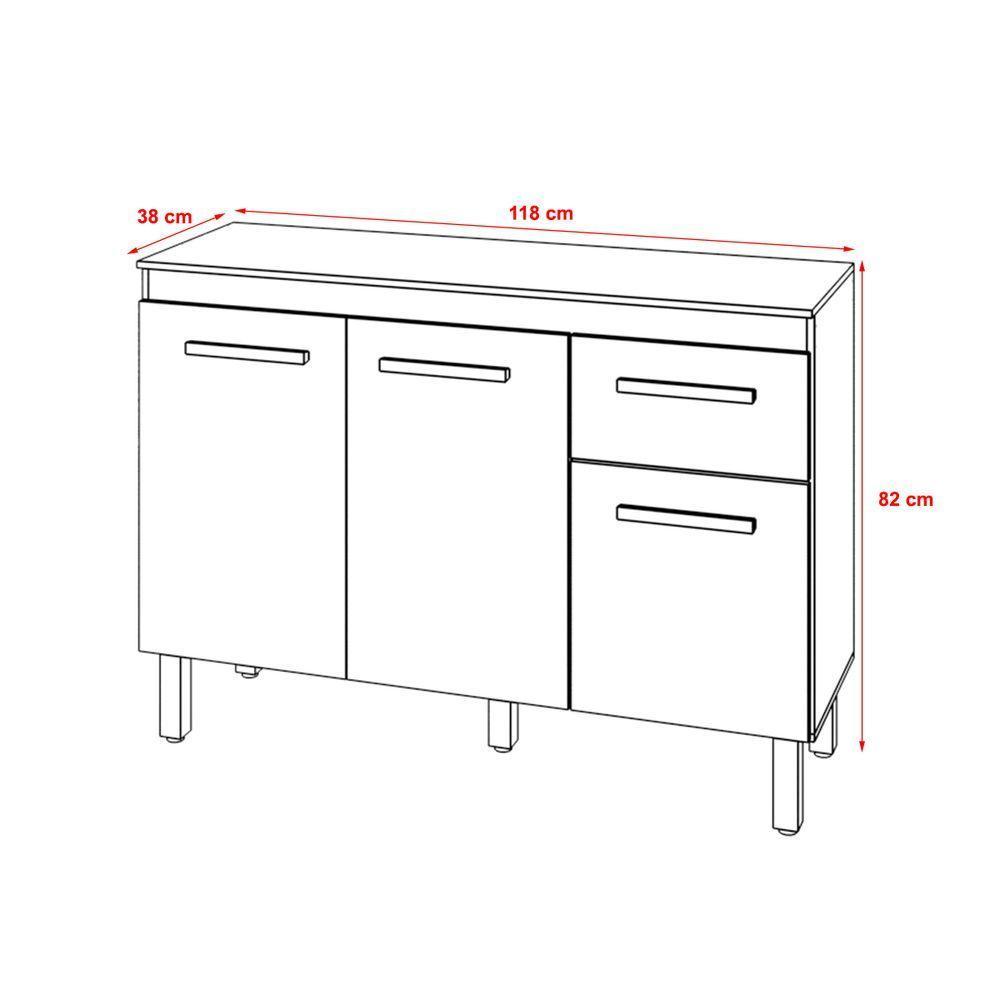 Balcão De Cozinha 3 Portas 2 Gavetas Armário Multiuso Vivian Savana Off White - 6