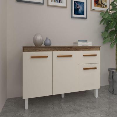 Balcão De Cozinha 3 Portas 2 Gavetas Armário Multiuso Vivian Savana Off White
