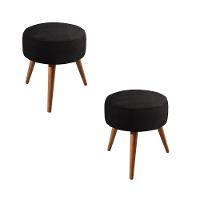 Conjunto - 2 Puffs Lippe Madeira Maciça Castellar Móbile Corino Preto - 1