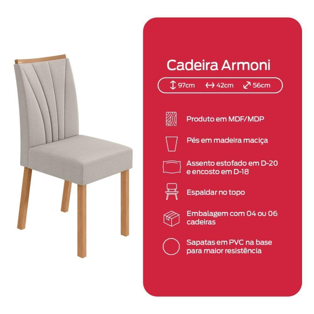 Conjunto Sala De Jantar Mesa Easy Tower 170x90cm Mdf/vidro Com 6 Cadeira Armoni Linho Mosaico Cinza Amendoa/off White - 10