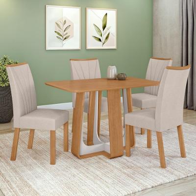 Conjunto Sala De Jantar Mesa Easy Pop 120x80cm Tampo Mdf Com 4 Cadeiras Confort Boucle Bege Amêndoa/off White
