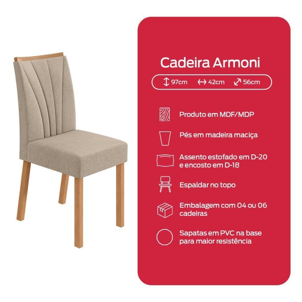 Conjunto Sala De Jantar Mesa Easy Tower 170x90cm Mdf/vidro Com 6 Cadeira Armoni Linho Bege Amendoa/off White - 10