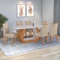Conjunto Sala De Jantar Mesa Easy Tower 170x90cm Mdf/vidro Com 6 Cadeira Armoni Linho Bege Amendoa/off White - 1