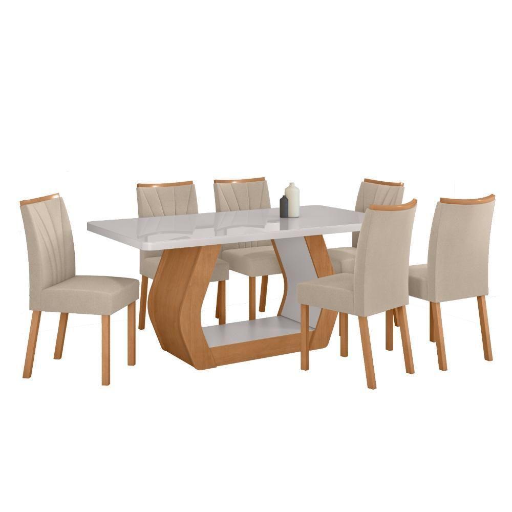 Conjunto Sala De Jantar Mesa Easy Tower 170x90cm Mdf/vidro Com 6 Cadeiras Armoni Veludo Creme Amendoa/off White - 2