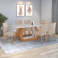 Conjunto Sala De Jantar Mesa Easy Tower 170x90cm Mdf/vidro Com 6 Cadeiras Armoni Veludo Creme Amendoa/off White - 1