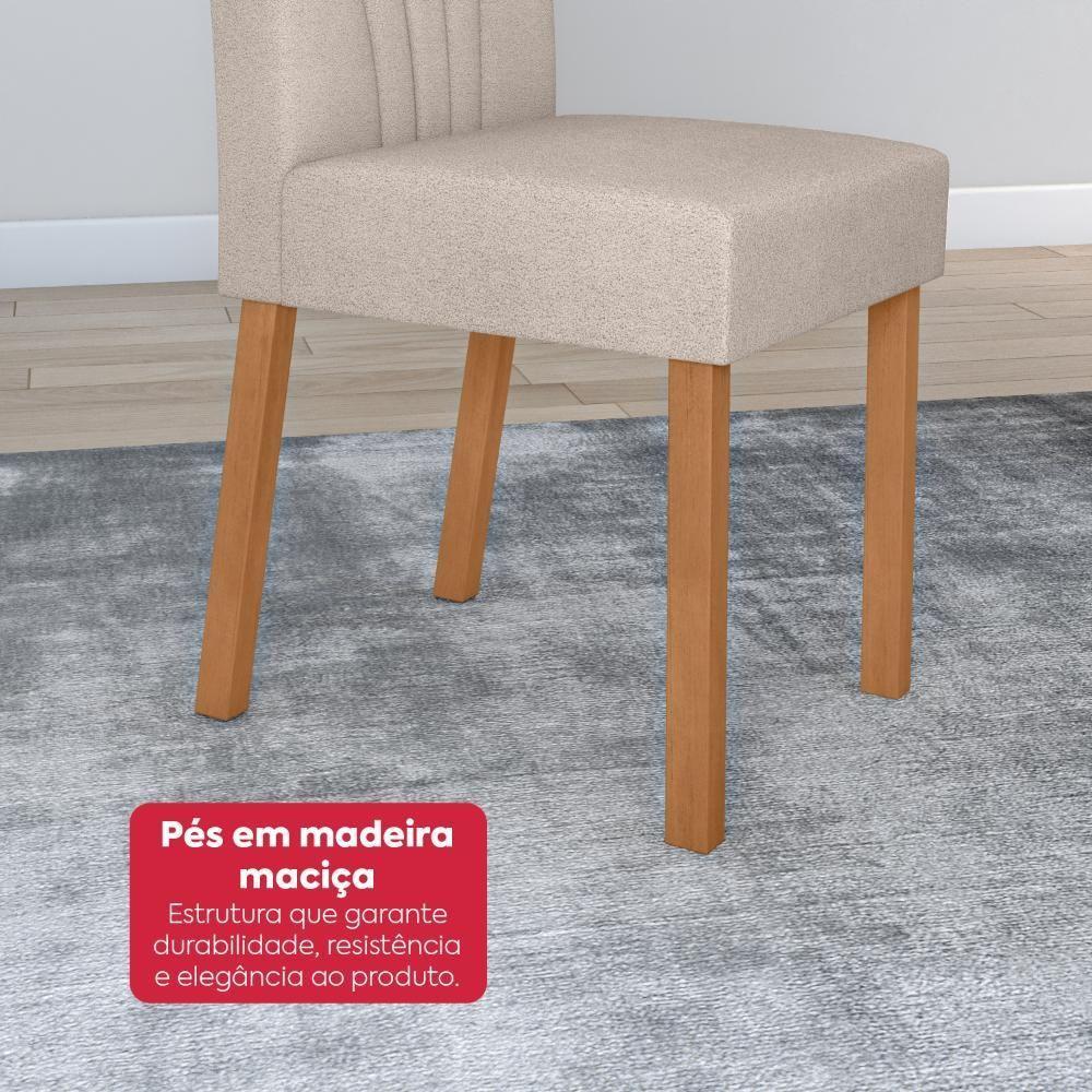 Conjunto Sala De Jantar Mesa Easy Tower 170x90cm Mdf/vidro Com 6 Cadeira Armoni Boucle Bege Amendoa/off White - 6