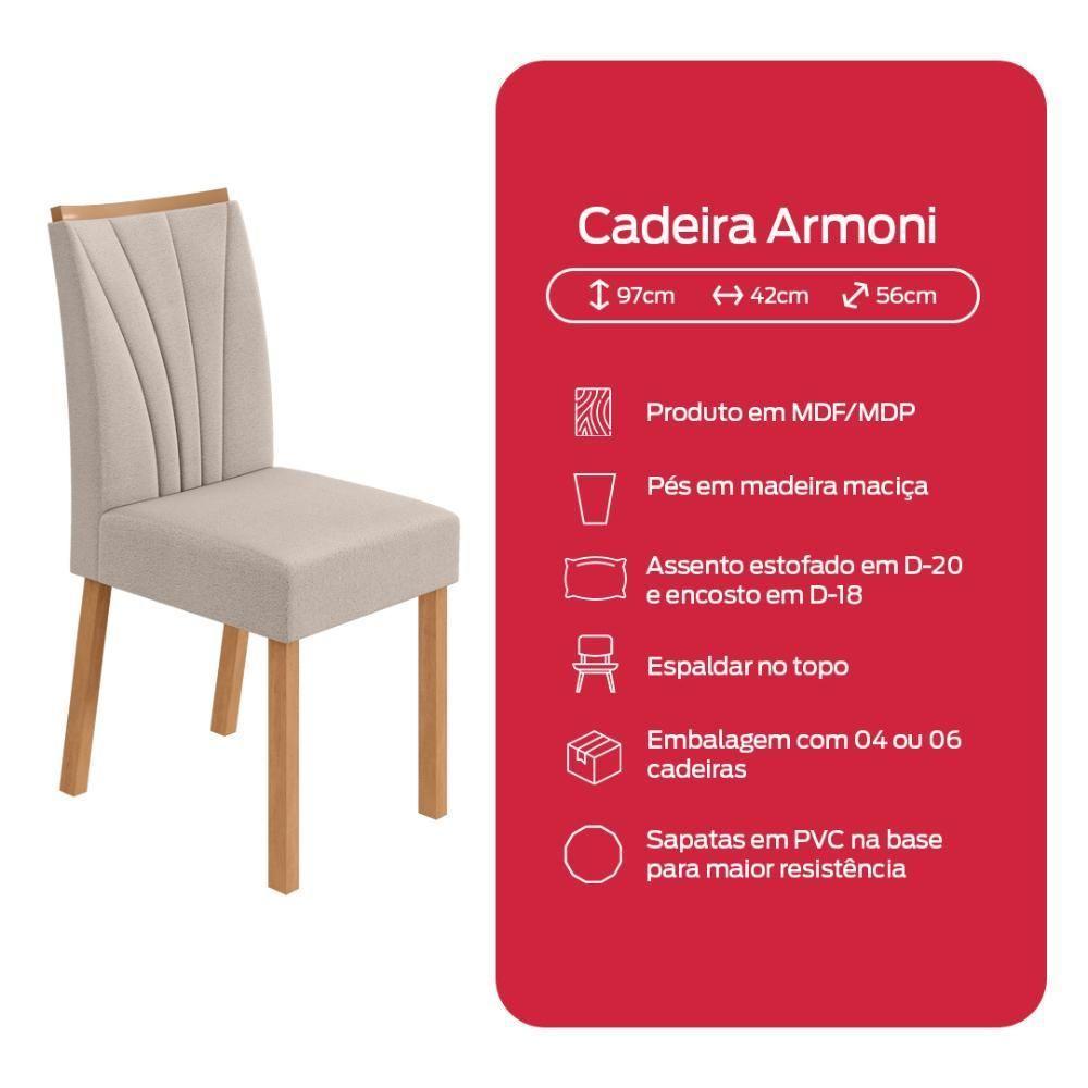 Conjunto Sala De Jantar Mesa Easy Tower 170x90cm Mdf/vidro Com 6 Cadeira Armoni Boucle Bege Amendoa/off White - 10