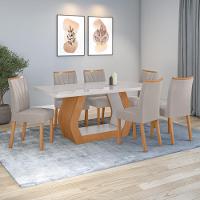 Conjunto Sala De Jantar Mesa Easy Tower 170x90cm Mdf/vidro Com 6 Cadeira Armoni Veludo Liso Capuccino Amendoa/off White - 1