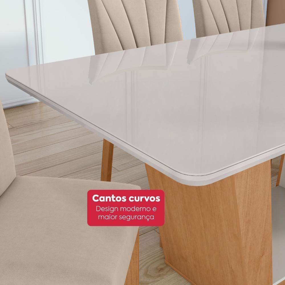 Mesa 1,70 Apogeu Com Vidro E 6 Cadeiras.apogeu Veludo Naturale Creme Amêndoa Clean/off White - 5