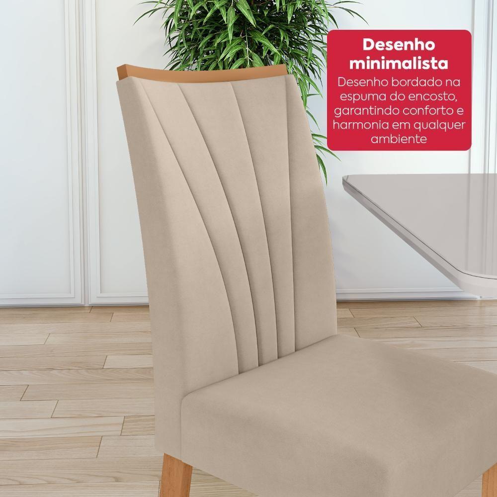 Mesa 1,70 Apogeu Com Vidro E 6 Cadeiras.apogeu Veludo Naturale Creme Amêndoa Clean/off White - 6