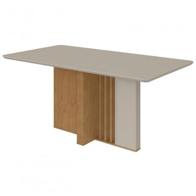 Mesa De Jantar Lopas 1,70 Astrid Com Vidro Serigrafado Amendoa Clean/off White