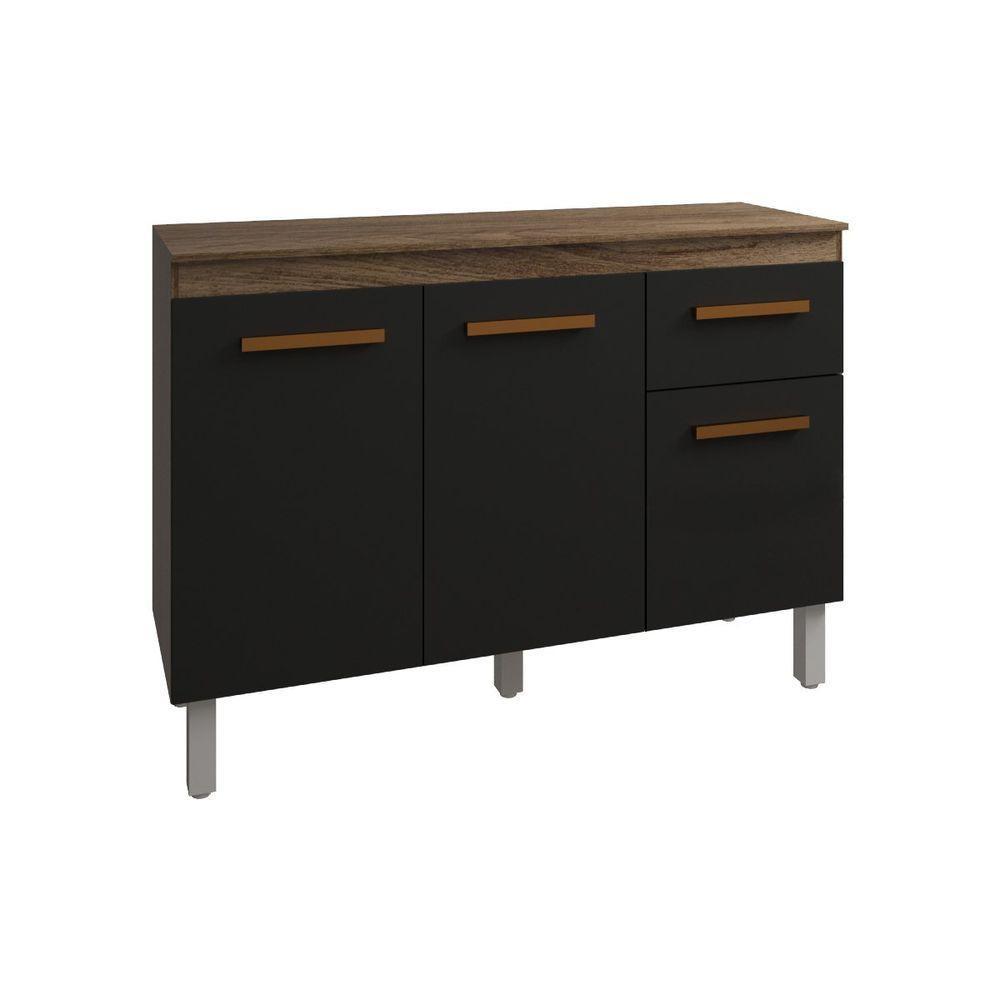 Balcão De Cozinha 3 Portas 2 Gavetas Armário Multiuso Vivian Savana Preto - 2