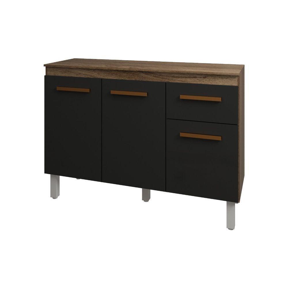 Balcão De Cozinha 3 Portas 2 Gavetas Armário Multiuso Vivian Savana Preto - 4