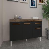 Balcão De Cozinha 3 Portas 2 Gavetas Armário Multiuso Vivian Savana Preto - 1