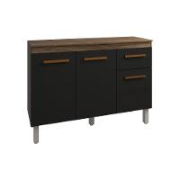 Balcão De Cozinha 3 Portas 2 Gavetas Armário Multiuso Vivian Savana Preto - 2