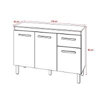 Balcão De Cozinha 3 Portas 2 Gavetas Armário Multiuso Vivian Savana Preto - 6