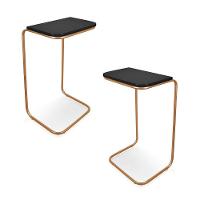 Kit 02 Mesas Lateral Tampo Multiuso Para Sófá Base Dourado J01 - D'rossi Preto - 1