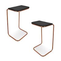 Kit 02 Mesas Lateral Tampo Multiuso Para Sofá Base Bronze J01 - D'rossi Preto - 1