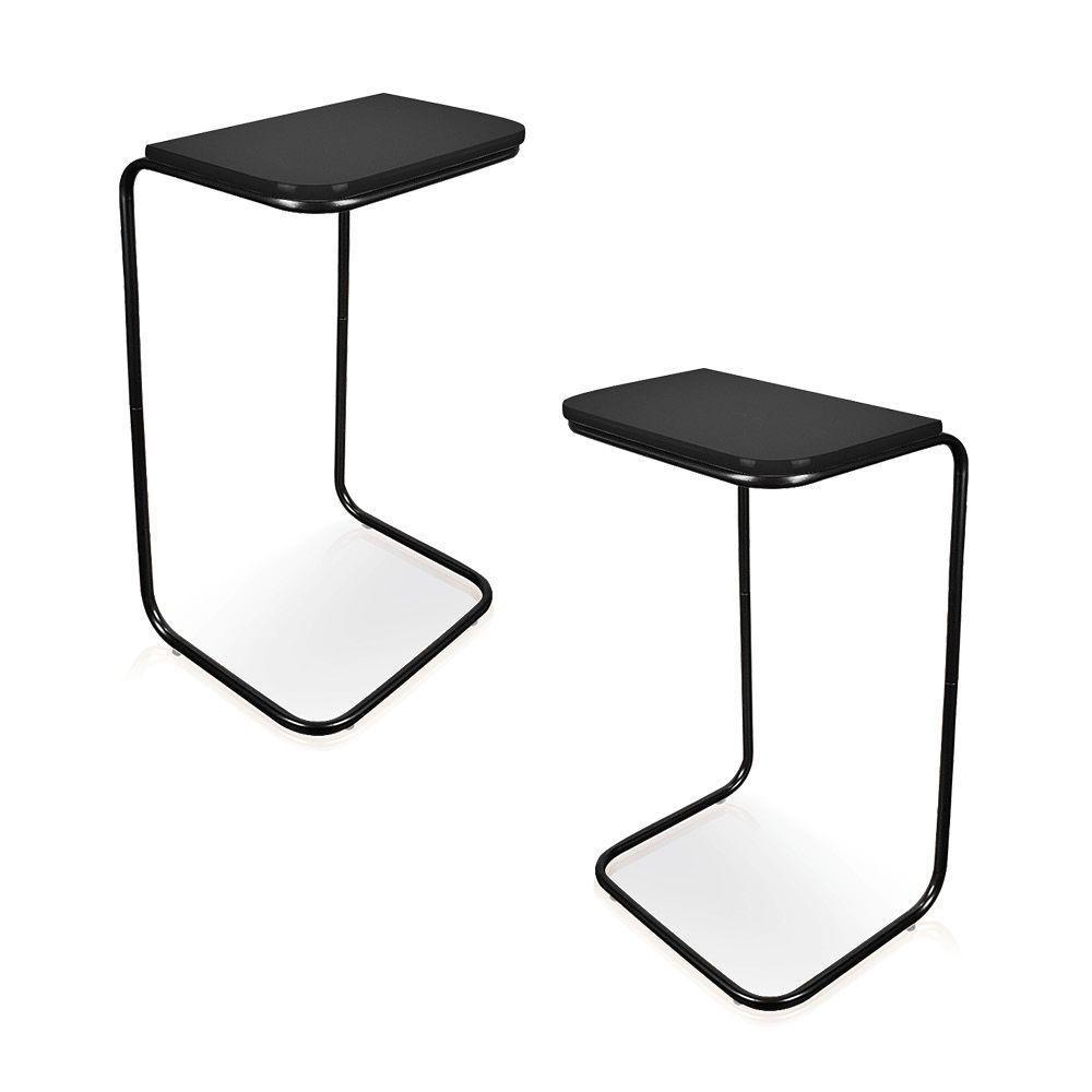 Kit 02 Mesas Lateral Tampo Multiuso Para Sofá Base Preto J01 - D'rossi Preto - 1