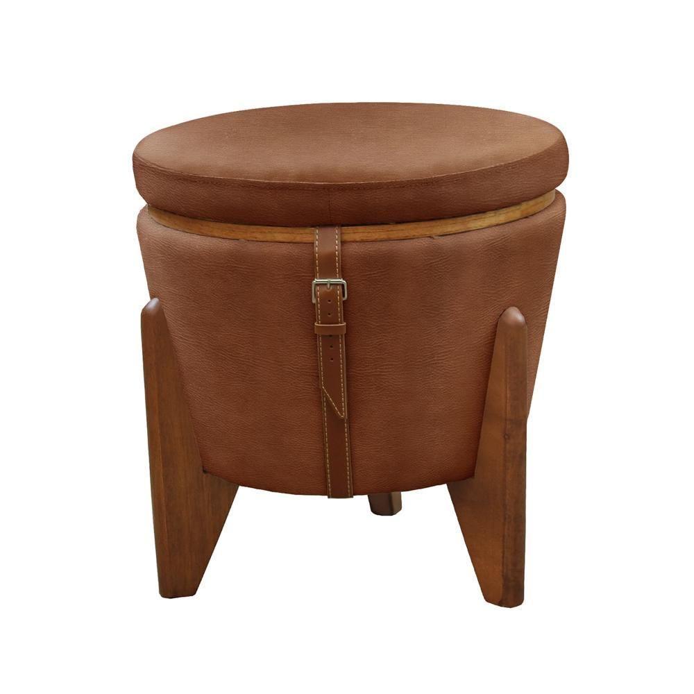 Conjunto - 2 Puffs Banqueta Fênix Baú Mesa Castellar Móbile Corino Caramelo - 4