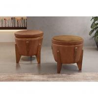 Conjunto - 2 Puffs Banqueta Fênix Baú Mesa Castellar Móbile Corino Caramelo - 13