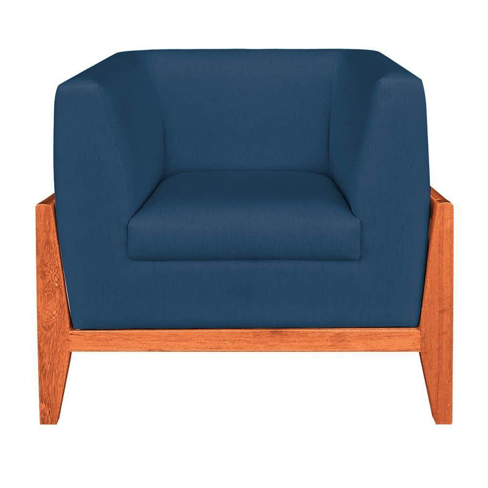 Kit 02 Poltronas Lucy Linho Base Madeira Castanho D'rossi Azul A18 - 6