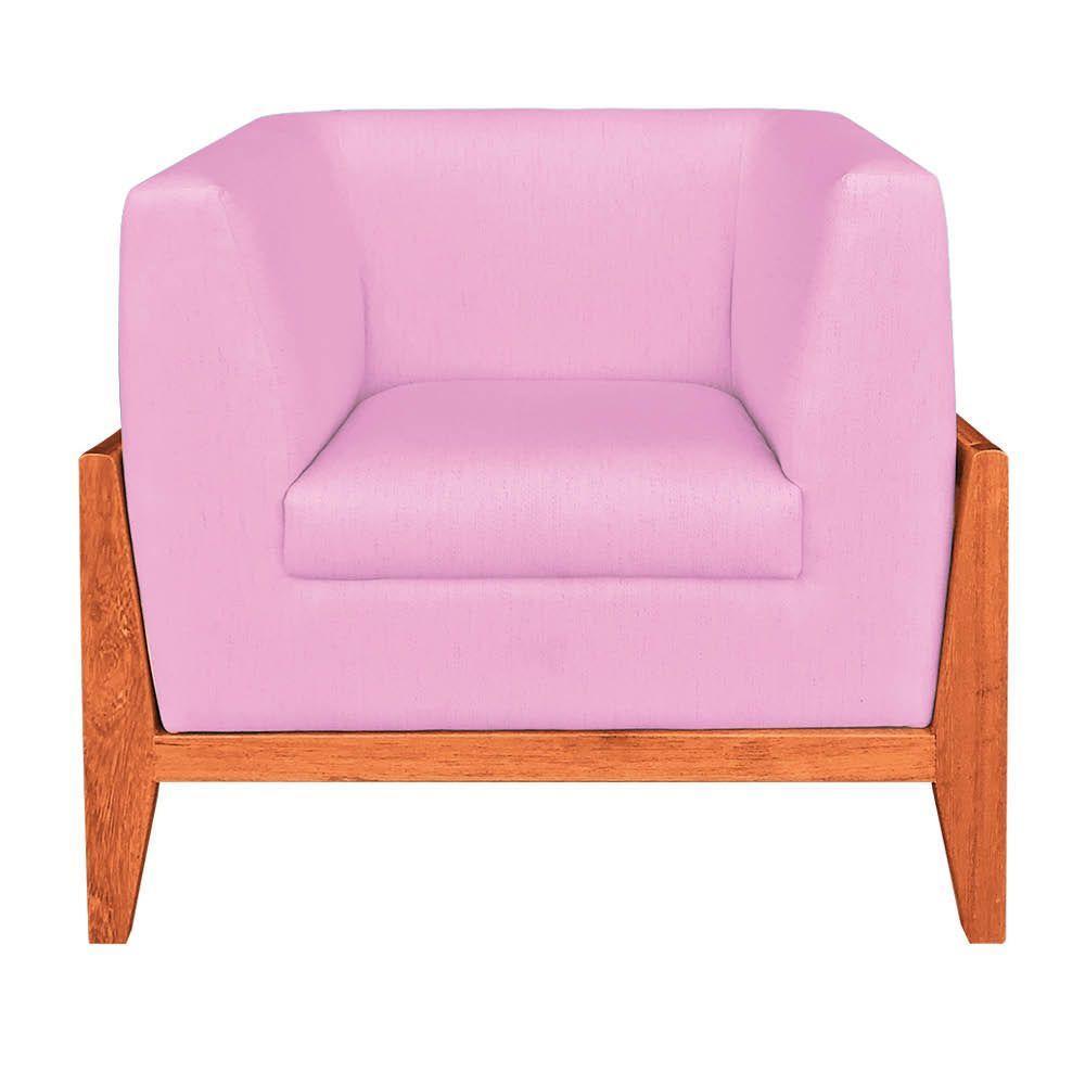 Kit 02 Poltronas Lucy Linho Base Madeira Castanho D'rossi Rosa Chiclete A08 - 5