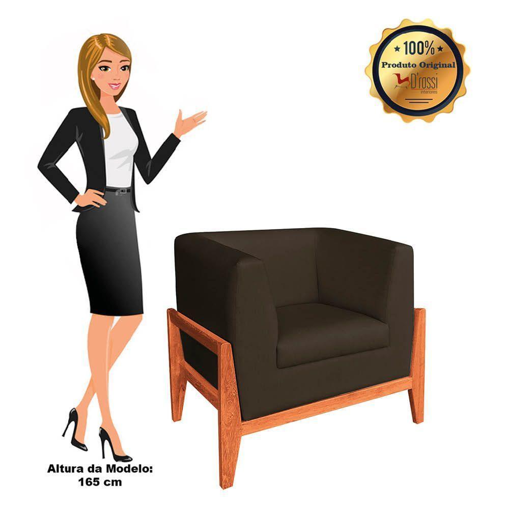 Kit 02 Poltronas Lucy Linho Base Madeira Castanho D'rossi Marrom A78 - 3