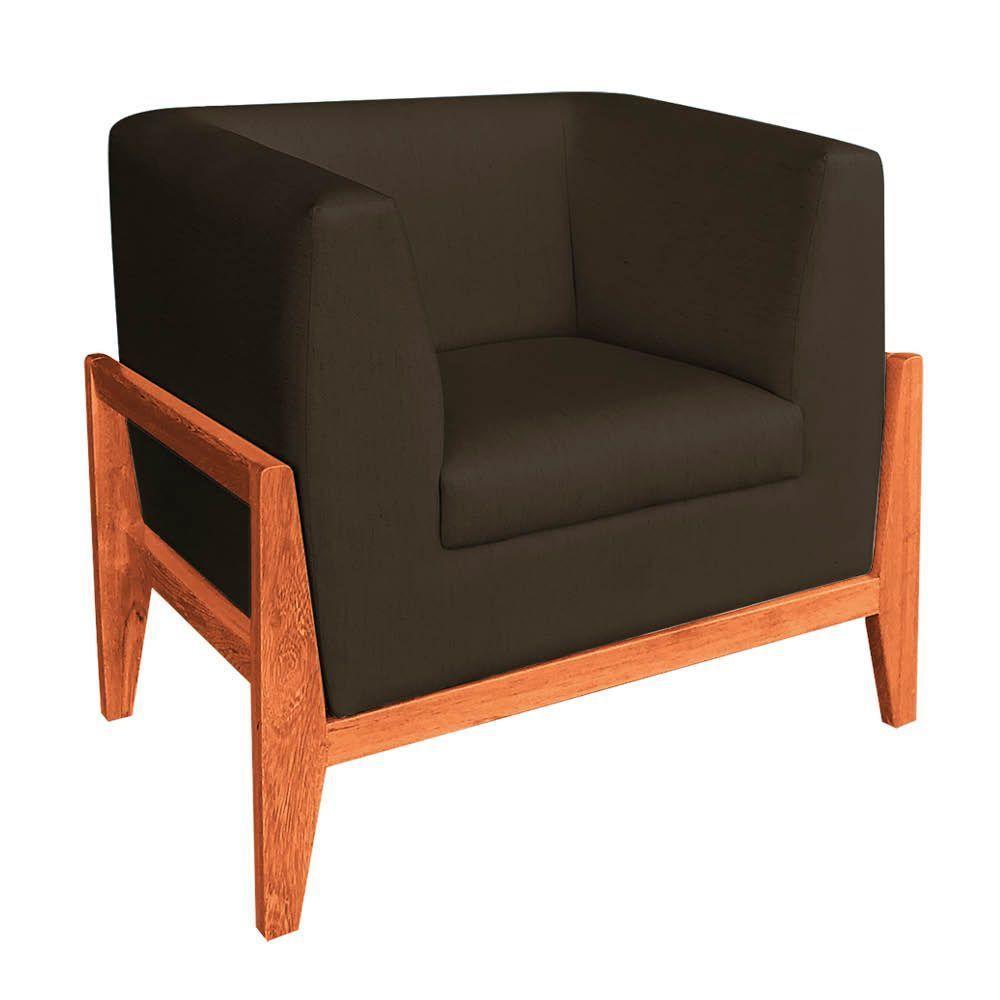 Kit 02 Poltronas Lucy Linho Base Madeira Castanho D'rossi Marrom A78 - 5